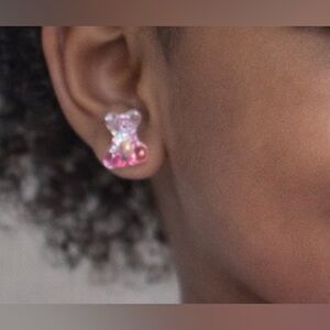 2/14 Iridescent Teddy Bear Crystal Stud Earrings NEW